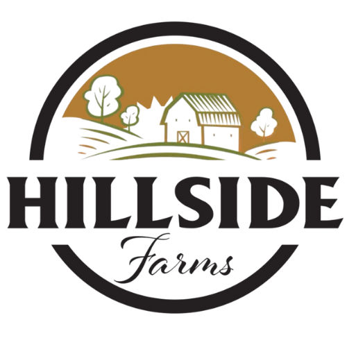 Logo of Hillside Farms featuring a barn and landscape design.